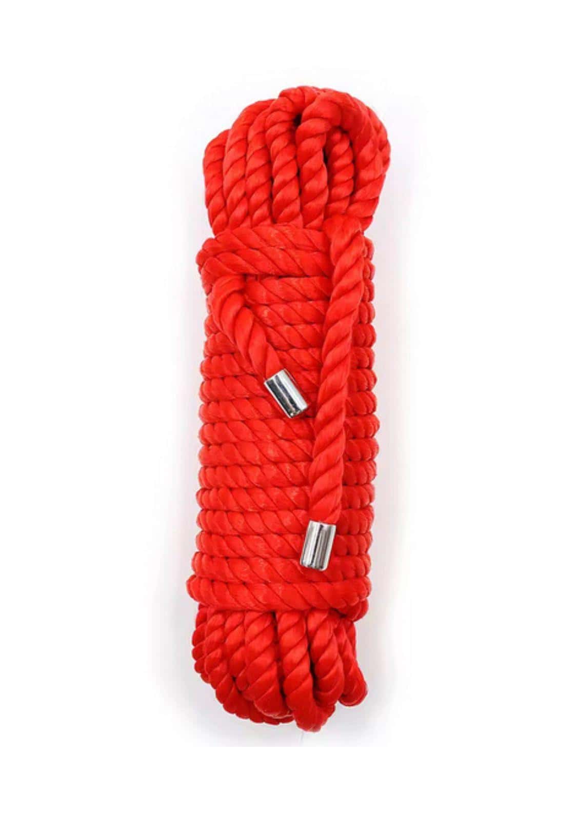Bondage seil rot 5 meter mit dick geflochtener struktur und silbernen metallenden für bondagezwecke